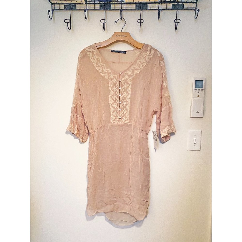 NWT - Zara Embroidered Bell Sleeve Peasant Dress